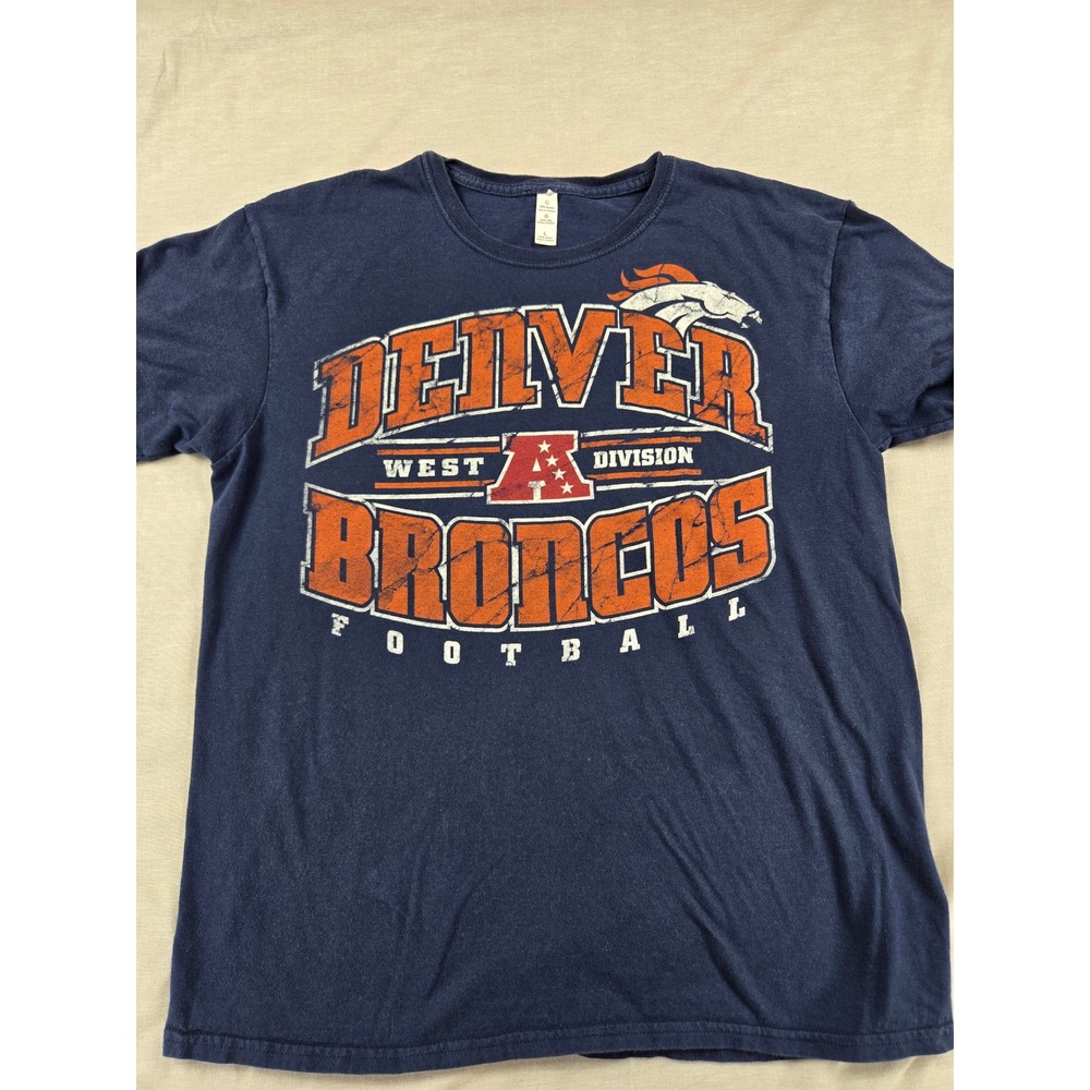 Denver Broncos NFL Football Graphic T-Shirt Mens Large Navy Blue AFC West Logo